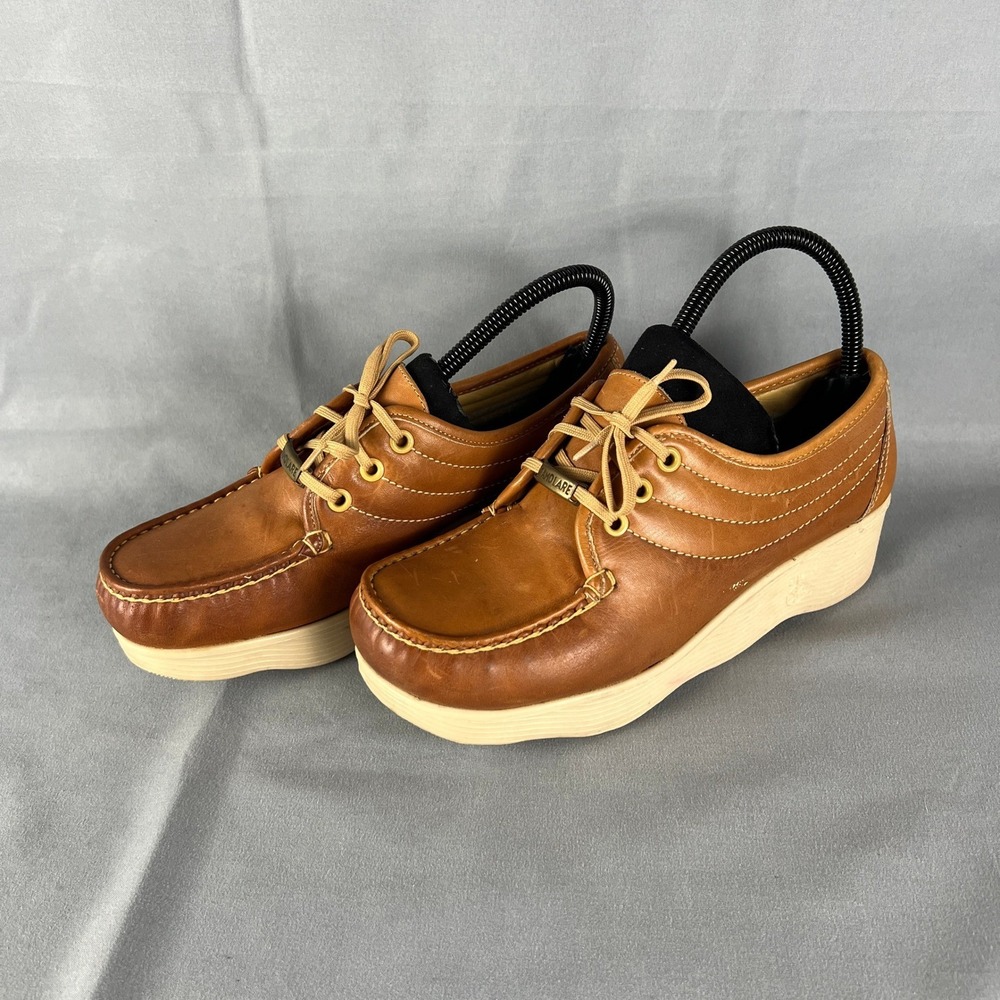 Vintage Famolare Slip On Shoes Women's 7M Brown Wedge Heel Square Toe Lace Up